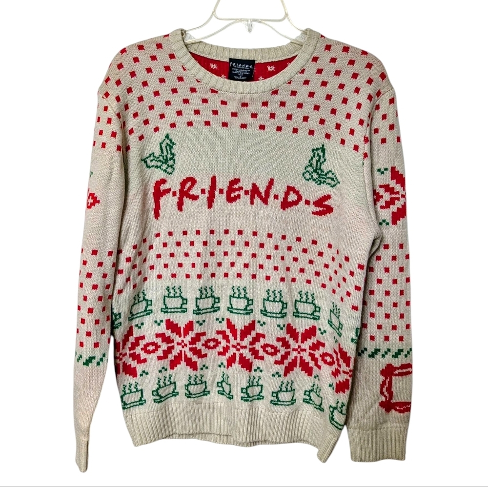 FRIENDS TV Show‎ Beige and Green Patterned Christmas Holiday Ugly Sweater Unisex